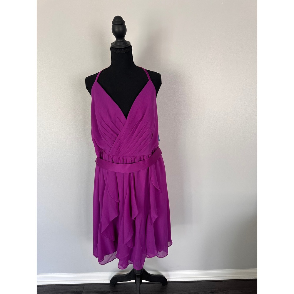 White by Vera Wang Short Chiffon Halter Dress Cassis Purple Womens 16